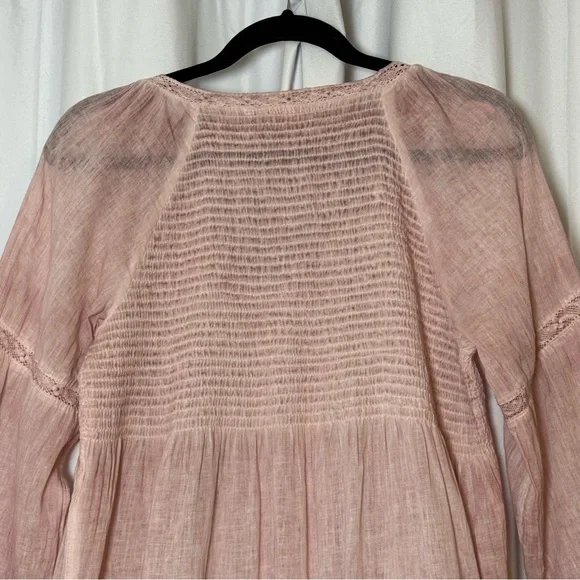 Soft Surroundings Smocked Lace Hem Peasant Blouse Pink Cotton Top Small - Picture 10 of 12